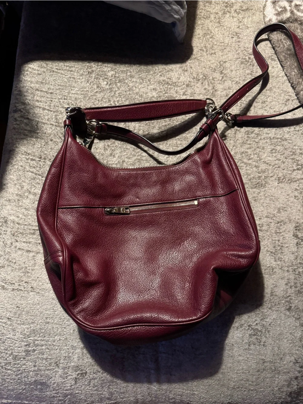 Coach Pebbled Leather Hobo in Deep Wine